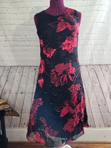 NORM THOMPSON KLEID Gr. 10 rot schwarz Blumen transparent gefüttert Seide Burnout Whimsygoth - Bild 1 von 14