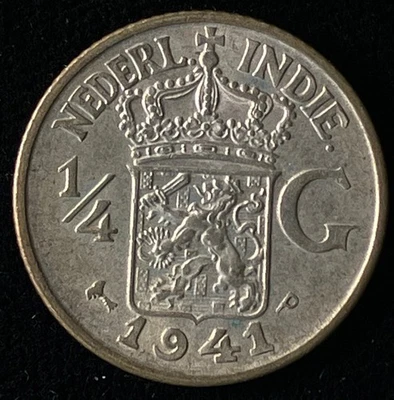 1941-P Indias Orientales Neerlandesas florín de plata 1/4, Segunda Guerra Mundial Foto 1 de 2