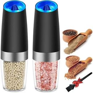 Electric Gravity Pepper & Salt Grinder Set, Adjustable Coarseness, 2 Pack Black - Picture 1 of 12