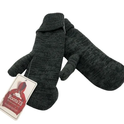 ROOTS Canada Mitones de Invierno Tejidos S/M Unisex Hombre Mujer Gris Forrado de Vellón Foto 1 de 4