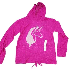 NEW So Girls Hooded Long Sleeve Unicorn Shirt Size XL (14/16) Pink Gold Top - Picture 1 of 2