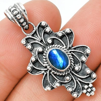 Labradorita de fuego azul - Madagascar 925 plata esterlina colgante joyería P-1558 Foto 1 de 4