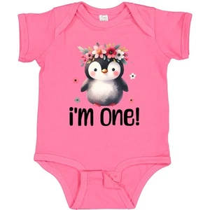 Inktastic Babys First Birthday Penguin 1 Year Old Girl Baby Bodysuit Watercolor - Picture 1 of 9