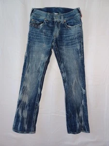 True Religion Mens 28L W30 Straight Jeans Flaps Pockets White Stitch Med Blue - Picture 1 of 13