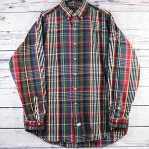 Polo Ralph Lauren Flannel Shirt Mens L Vintage 90s Multicoloured Funky Plaid - Picture 1 of 12