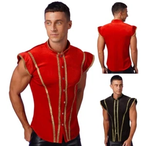 Men's Ringmaster Circus Costume Steampunk Medieval Velvet Vest Waistcoat Jacket - Picture 1 of 39