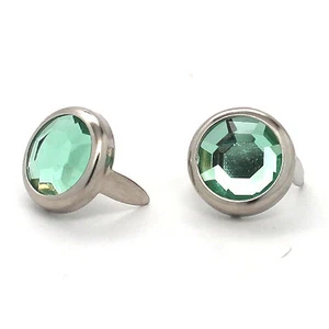 Green Rhinestone Nickel Plated Nailhead Brass Spots 10 pk 1/2" Diameter 1330-42 - Picture 1 of 1