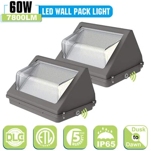 2 Pack 60W LED Wall Pack Light Dusk to Dawn Warehouse Parking Lot Lighting IP65 - Picture 1 of 10