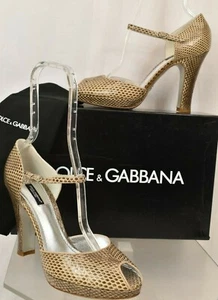 NIB DOLCE & GABBANA SNAKE LEATHER PEEP TOE MARY JANE  PLATFORM PUMPS 40 10 - Picture 1 of 12