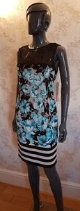🩵Floral Dress Black/white Turquoise Brand New 12&14 Micheala Louisa RRP£195🩵 - Picture 1 of 11