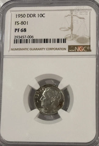1950 SILVER DIME PROOF ERROR COIN! DOUBLE DIE REVERSE FS-801! PR 68! NONE FINER! Cover