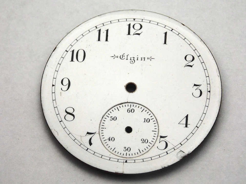 Esfera de reloj Elgin 43 mm para relojes de bolsillo blanca vintage negra marcadores numéricos NOS Foto 1 de 1