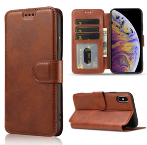 Brown Color 3 Card Slot Flip Wallet Phone Case fit For iPhone 15 plus 14 & S23+ - Picture 1 of 9