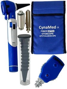 NEW FIBER Otoscope Ophthalmoscope  Examination LED Diagnostic ENT SET Kit-BLUE - Picture 1 of 11