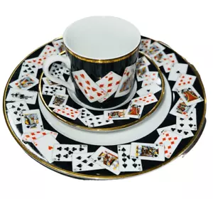 Tiffany & Co. Spielkarten Poker Demitasse Espresso Teetasse Untertasse und Dessert - Bild 1 von 9