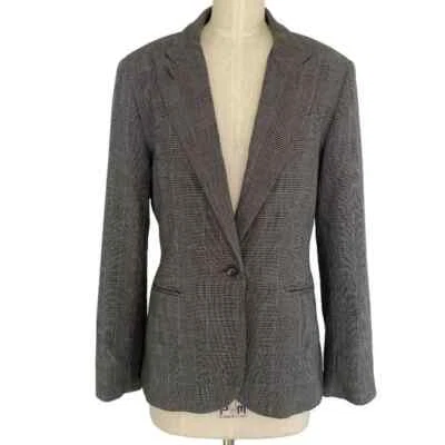 Chaqueta Blazer Norma Kamali Gris Glen Check Botón Único Mujer 10 Carrera Informal Foto 1 de 4
