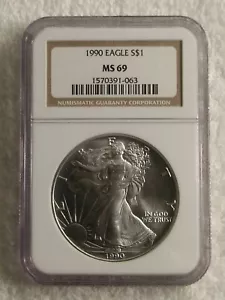 1990 EAGLE S $1 MS 69 Silver Dollar Mint Conditions - Picture 1 of 9