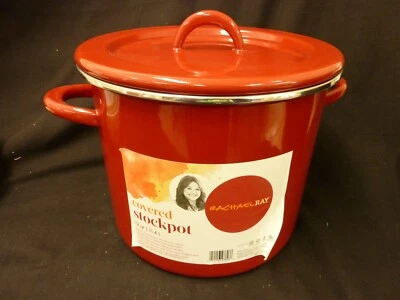 RACHAEL RAY COVERED RED STOCKPOT ENAMEL ON STEEL WITH LID - 12 QUART - Image 1 of 4