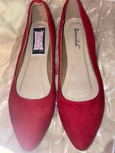 Neu Damen Micro Wildleder spitz zulaufend Slipper Ballerinas Freizeitschuhe, rot, Größe 6 - Bild 1 von 2