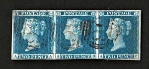 GB Queen Victoria 1841 2d Blue Strip of 3 - AA to AC Unmounted - VF Ivory Heads - Picture 1 of 4