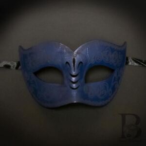 Men's Leather Masquerade Mask for Masquerade Ball Navy Blue