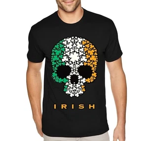 Mens Irish Shamrock Skull Funny Flag St. Patrick's Day Drinking Beer T-Shirt - Picture 1 of 6