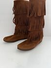 Minnetonka Moccasins Boots 3 Layer Brown Suede Leather Women Size 7 Mid Calf