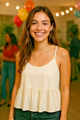 NWT Element Eden Loretta Lizzio Collection Ruffle Tank Top Women’s M Cream - Image 1 of 4