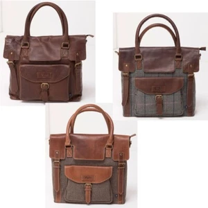 Rydale Tweed Handbag Leather Satchel Tote Carry Work Bag Purse 3 Colours - Picture 1 of 4