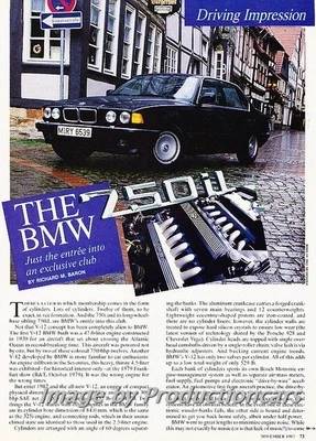 1988 BMW 750iL V12 Original Car Review Report Print Article J804 Foto 1 de 2
