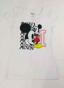 Disney Mickey Mouse T-shirt Womens Girls Junior S (3/5) White Sparkly Cotton - Picture 1 of 5