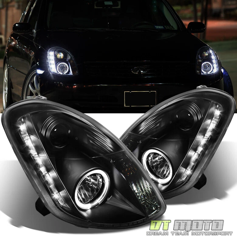 Faros proyectores halo LED DRL negros para sedán G35 G35X 2003-2004 Foto 1 de 4
