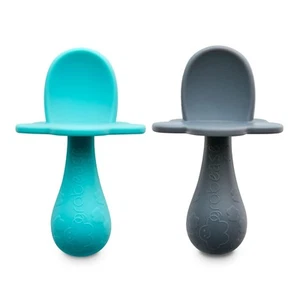 Baby Silicone Spoon Set for Baby-Led Weaning & Self-Feeding, 2 (Teal, Gray) - Picture 1 of 7