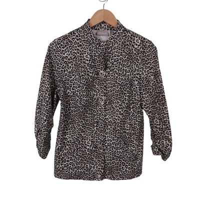 Prendas para el torso informales de oficina Chico's para mujer talla XS mezcla de algodón botones grandes estampado de leopardo Foto 1 de 4
