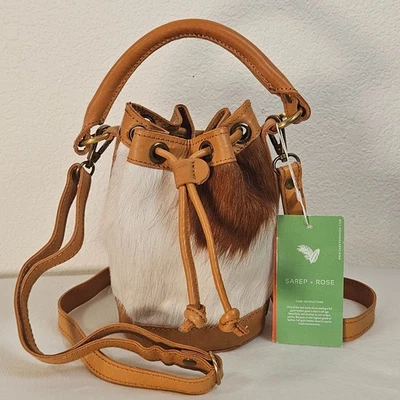 Cowhide Leather Crossbody Bucket Bag Handmade Sarep + Rose - Image 1 of 4