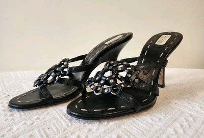 Pelle Moda Black Strappy Leather Metal Open Toe Sexy Stiletto Heels Size 9 - Image 1 of 4