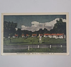 Postal de colección Warrensburg New York Robinwood Court Cabins Route 9 - Imagen 1 de 3