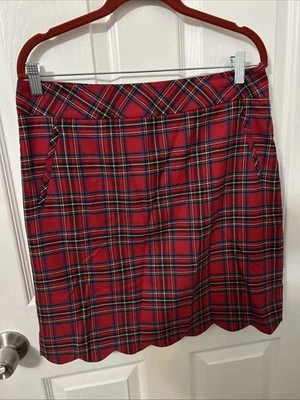Saia xadrez TALBOTS vermelha deslumbrante tartan mistura de lã tamanho 12P - Imagem 1 de 4