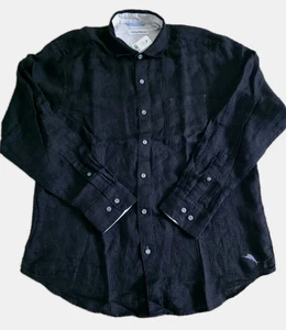 Tommy Bahama Ventana Plaid Ls Mens Black Linen Shirt Sz L - Picture 1 of 5