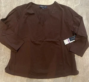 Jones New York Mujer Algodón 2X Plus Marrón Pullover Deportivo Cuello en V Nuevo con Etiquetas - Imagen 1 de 6