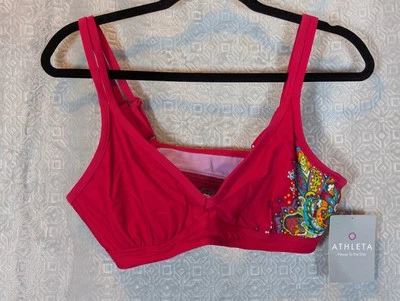 Athleta Para Mujer 38 B/C Montego Fruncido Sujetador Copa Bikini Natación Top Rosa Caliente Paisley  Foto 1 de 4