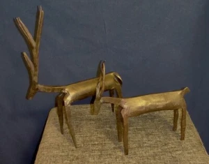 Gorgeous Pair of Primative Brutalist Art Wrought Iron Handmade Deer Antelope - Picture 1 of 10