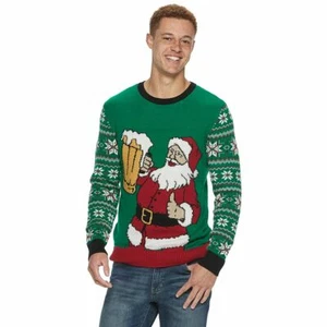 Ugly Christmas Sweater Men's Size Small Santa With Mug Green Emerald SYP9-1950B - Picture 1 of 1