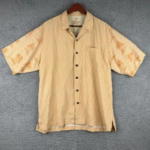 Island Greens Hawaiian Aloha Vacation Men’s Orange Button Up Shirt Size L Camp - Picture 1 of 10