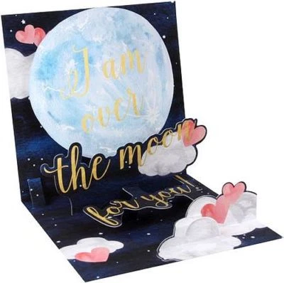 Over the Moon Valentine Greeting Card Valentine's Day 3D Pop Up Card Treasures  - Image 1 of 2