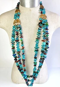 Sobral Fragments Poti Aqua Blue Mix Bead 51" Runway Style Artist Made Necklace - Picture 1 of 7