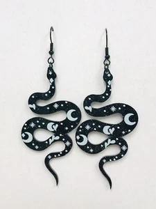 Black Whimsigoth Luna Snake Earrings - Picture 1 of 1