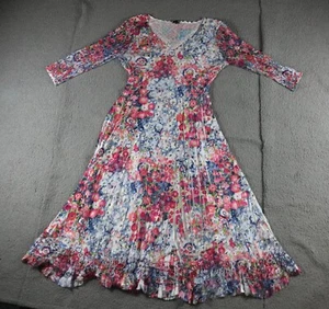 Komarov Dress Large Floral Print Cocktail Midi Pleated V Neck Ruffle - Picture 1 of 8