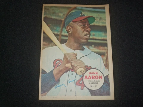 1967 TOPPS HANK AARON POSTER INSERT, #15, VG-EX CONDITION, ATLANTA BRAVES Cover