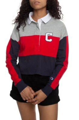 Champion 全新女式橄榄球短领 T 恤 灰色/围巾/海军蓝 中号 50 美元 — 第 1/4 张图片